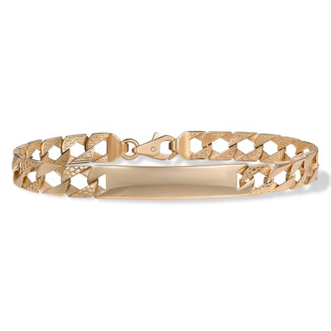 9ct Solid Yellow Gold Snake Pattern ID Plate Bracelet - 8mm Wide - 8.5" Long - Gents (Size 1)