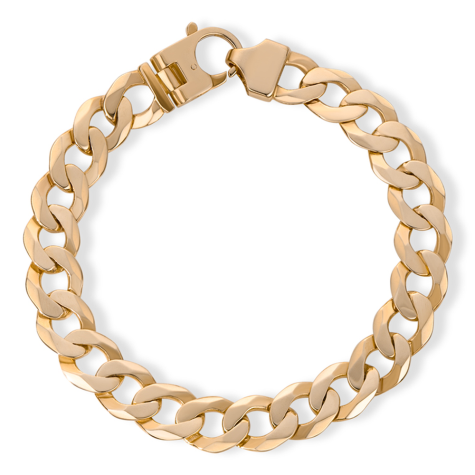 9ct Gold Solid Bevelled Edge Curb Bracelet - 11mm - 8.25" - 9" Gents