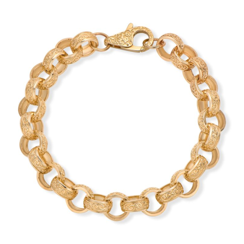 9ct Yellow Gold Solid Ornate Fully Patterned Belcher Bracelet - 12.5mm - 9.5" - (GENTS)