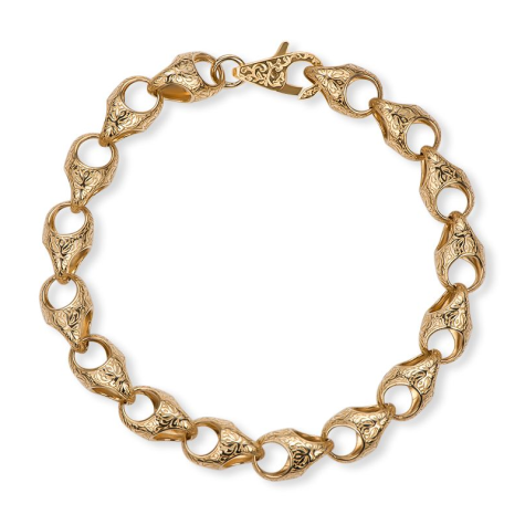 9ct Solid Yellow Gold Patterned Acorn Bracelet - 10mm - 9.5" (Gents)