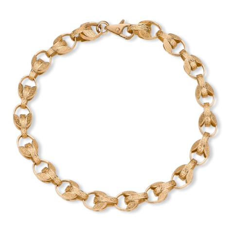 9ct Yellow Gold Solid Ornate Patterned Tulip Bracelet - 8mm Size 1 - 7.75" (LADIES)