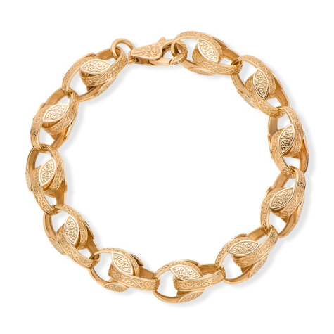 9ct Yellow Gold Solid Ornate Patterned Tulip Bracelet Size 2- 10mm - 9.25" (GENTS)