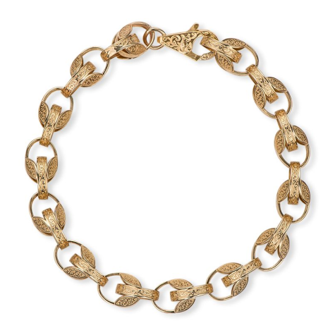 9ct Yellow Gold Solid Ornate Patterned Tulip Bracelet Size 3 - 12mm - 8.5" 