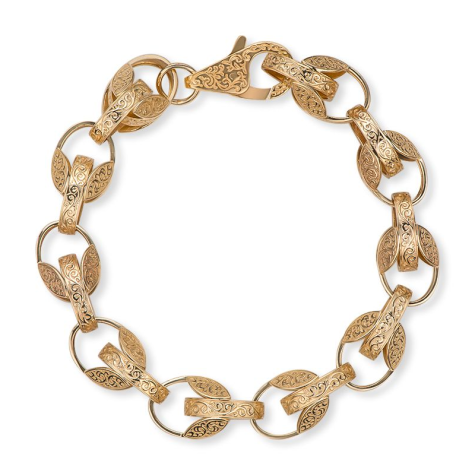 9ct Yellow Gold Solid Ornate Patterned Tulip Bracelet Size 4 - 14mm - 9.75" (GENTS)