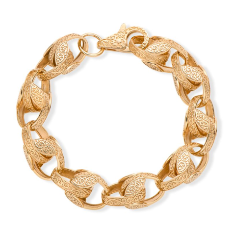 9ct Yellow Gold Solid Ornate Patterned Tulip Bracelet - 16mm - 10" (GENTS)