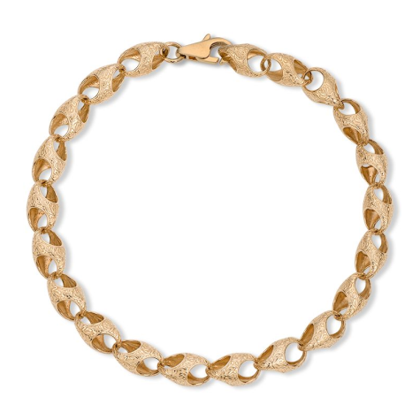 9ct Solid Yellow Gold Patterned Acorn Bracelet - 7.7mm - 9" - Gents