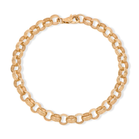 9ct Yellow Gold Solid Fully Patterned Belcher Link Bracelet - 7.5mm - 6.5" (CHILDS)