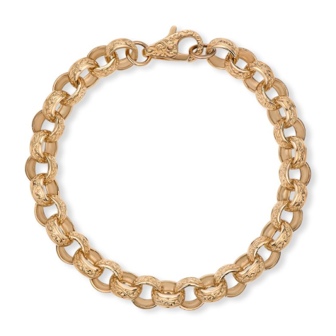 9ct Yellow Gold Solid Ornate Fully Patterned Belcher Bracelet - 9.5mm - 8" (LADIES)