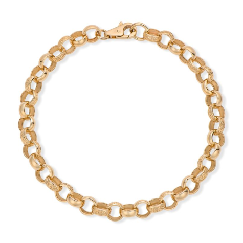 9ct Yellow Gold Solid Half Patterned Belcher Bracelet - 7.5mm - 8" (Ladies)