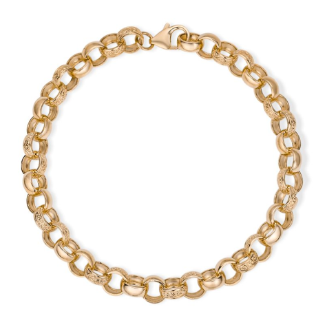 9ct Yellow Gold Solid Half Patterned Belcher Bracelet - 8mm - 9" (Gents)