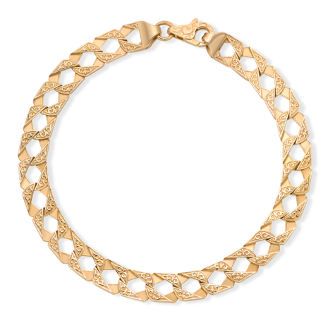9ct Solid Yellow Gold Fully Patterned Square Curb Bracelet - 8mm - 8.75" - Gents (Size 1) Ex Display