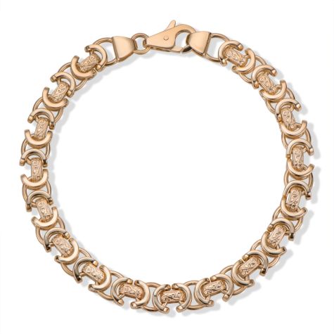 9ct Yellow Gold Solid Ornate Patterned Byzantine Bracelet - 8mm Wide - 8.75" Inch - Gents