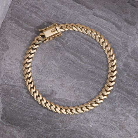 9ct Solid Yellow Gold Flat Cuban Gents Bracelet – 7mm Wide, 2mm Thick -8.5" -Gents