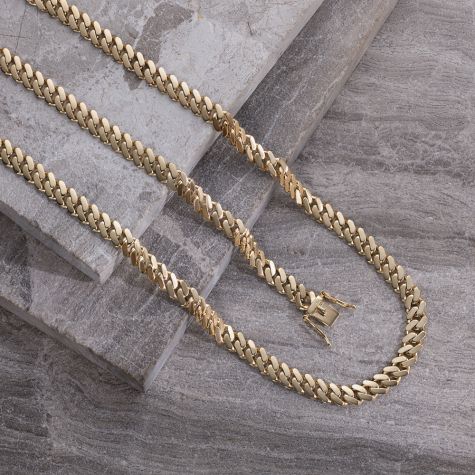 9ct Gold Solid Flat Miami Cuban Chain  Size 2 | 8.5mm Wide, 2.3mm Thick - Length 22" - 30"