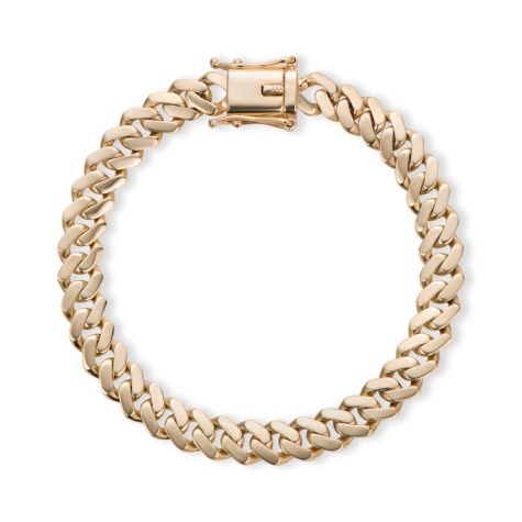 9ct Solid Yellow Gold Flat Cuban Gents Bracelet – 8.5mm Wide, 2.5mm Thick, 8.5" - Ex Display Gents (Size 2)