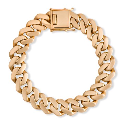 9ct Solid Yellow Gold Flat Cuban Gents Bracelet – 13mm Wide, 3.5mm Thick -8.25"- Gents (Size 4) - Ex Display