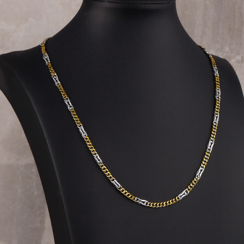 9ct Yellow & White Gold Solid Chain – Twisted Link Design, Two-Tone Style - 18"
