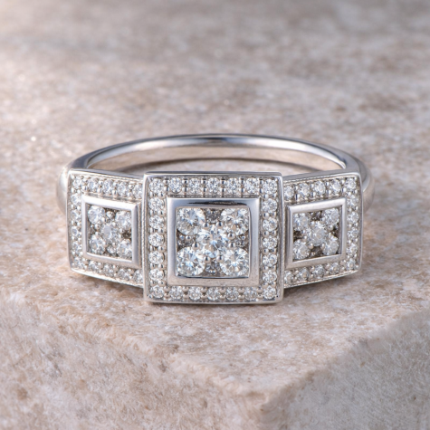 18ct Solid White Gold Diamond Trilogy Cluster Ring – 0.75ct – Size K – 4.4g