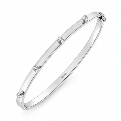 9ct White Gold Gem Set Hinged Love Bangle - 4mm - Ladies
