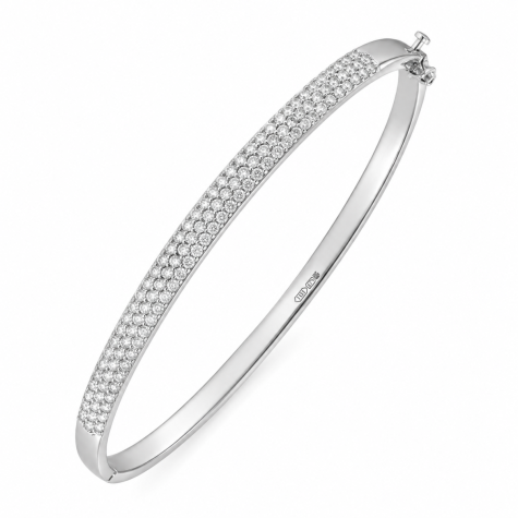 9ct White Gold Pave Set Hinged Polished Bangle - 3mm - Ladies