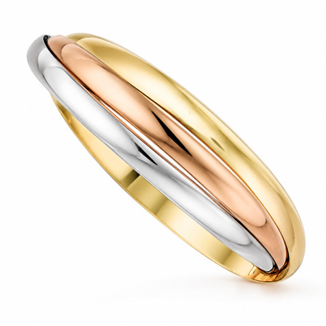 9ct Tri-colour gold Russian Wedding style Bangle - 5mm - ladies