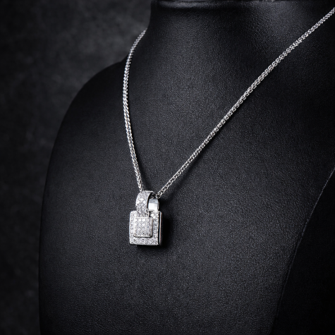 Solid 18ct White Gold Diamond Locket Pendant & Spiga Chain 0.52ct - Heavy Weight
