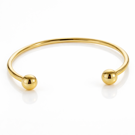 9 ct Yellow Gold Solid Torque Bangle - 8mm Balls - 6.75"- Ladies
