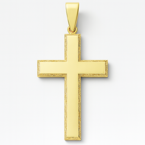 9ct Yellow Gold Extra Large Bevelled Edge Cross Pendant - 86mm