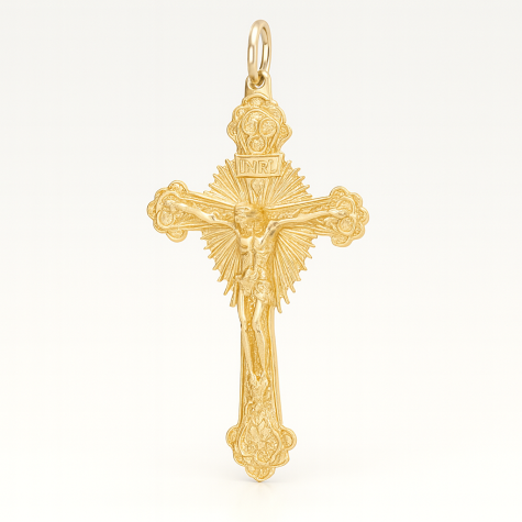 9ct Yellow Gold Solid Fancy Crucifix Pendant - 69mm           