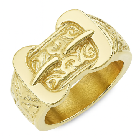 9ct Gold Solid Heavy Large Ornate Double Buckle Ring  - Gent's