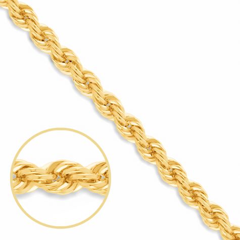 9ct Yellow Gold Semi Solid Classic Italian Made Rope Chain - 4.3mm