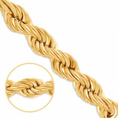 9ct Yellow Gold Semi Solid Italian Made Classic Rope Chain - 9mm
