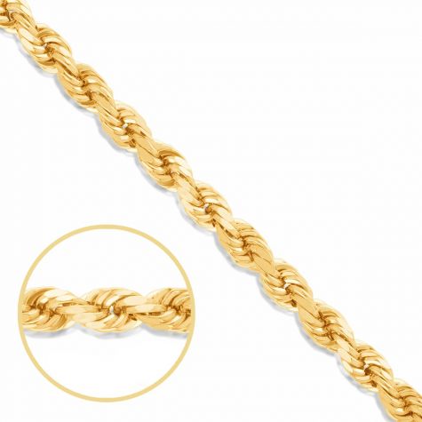 9ct Yellow Gold Semi Solid Diamond Cut Rope Chain - 4.5mm
