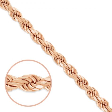 9ct Rose Gold Semi Solid Diamond Cut Rope Chain - 4.5mm