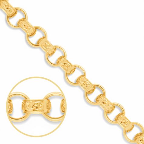 9ct Yellow Gold Solid Italian Made Ornate Belcher Chain - 6.6mm
