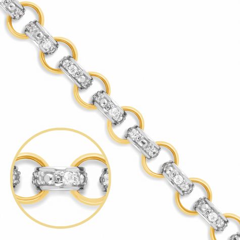 9ct White and Yellow Gold Gem-Set Italian Made Belcher Chain - 6mm