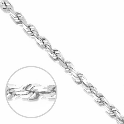 9ct White Gold Solid Italian Made Diamond Cut Rope Chain - 4.2mm