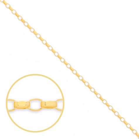 9ct Yellow Gold Solid Diamond Cut Oval Belcher Chain - 2.3mm