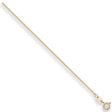 9ct Yellow Gold Solid Fine Box Chain - 1.25mm  - 20"