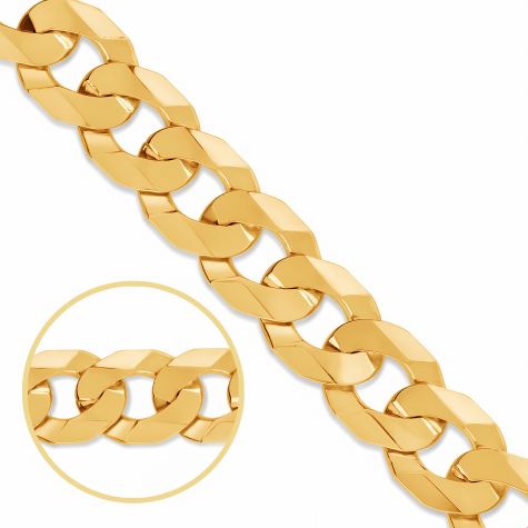 9ct Yellow Gold Solid Large Classic Italian Made Curb Chain -12mm