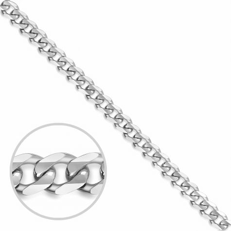 9ct White Gold Solid Classic Italian Made Bevelled Curb Chain - 3.7mm