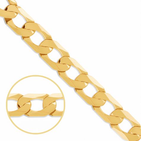 9ct Yellow Gold Solid Classic Italian Made Curb Chain - 7.4mm