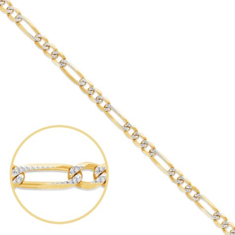 9ct Yellow & White Gold Solid Italian Figaro Chain - 2.3mm  - 22"