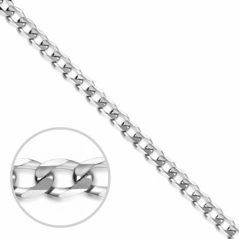 9ct White Gold Solid  Italian Made Bevelled Curb Chain - 3.75mm 