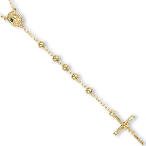 9ct Yellow Gold Italian Made Rosary Beads Chain - 4mm Bead - 28"