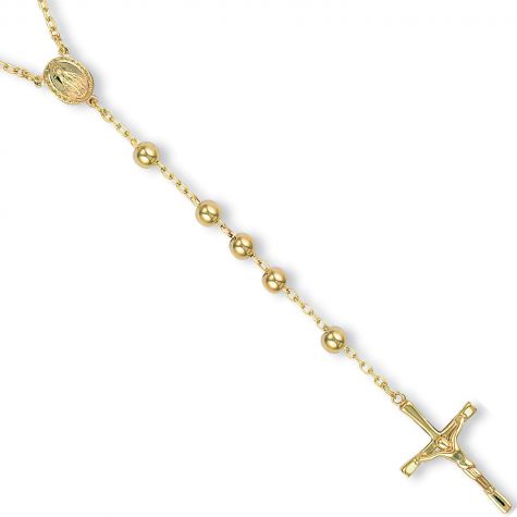 9ct Yellow Gold Italian Made Rosary Beads Chain - 5mm Bead - 28"