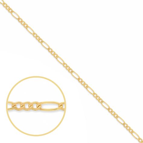 9ct Yellow Gold Semi Solid Italian Made Figaro Chain - 2.2mm - 16"