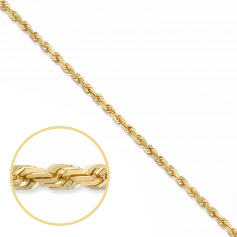 9ct Yellow Gold Solid Classic Italian Made Rope Chain - 2.7mm