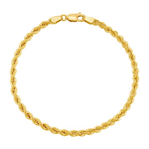 9ct Yellow Gold Classic Rope Bracelet - 7" - 3.25mm - Ladies