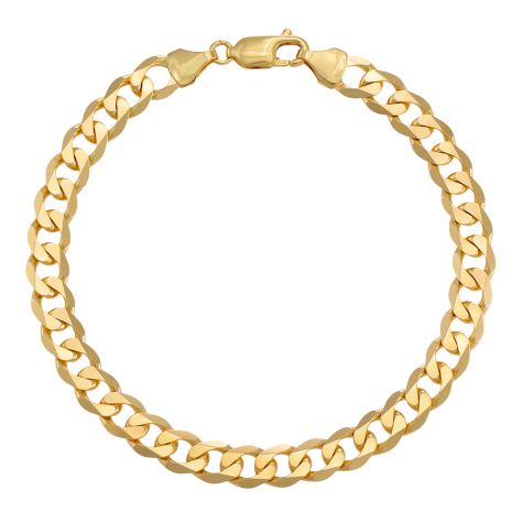 9ct Yellow Gold Classic Italian Curb Bracelet - 7mm - 8" - Gents 